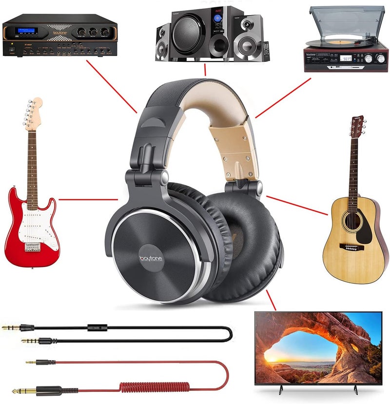 Boytone BT-10BR Studio Recording DJ Headphones - Wired Over Ear Headphones, 50mm Drivers,1/4 to 3.5mm Audio Jack, for Audio Mixer, Professional Monitoring & Foldable Headphones with Stereo Sound - Image 4